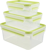 Emsa 515585 Food Clip & Close | 3dílná sada | plast | průhledná / zelená | 0,55 / 1 / 2,2 litru Dózy na potraviny Naty Shop Green 0,55 L+1,00 L+ 2,20 L