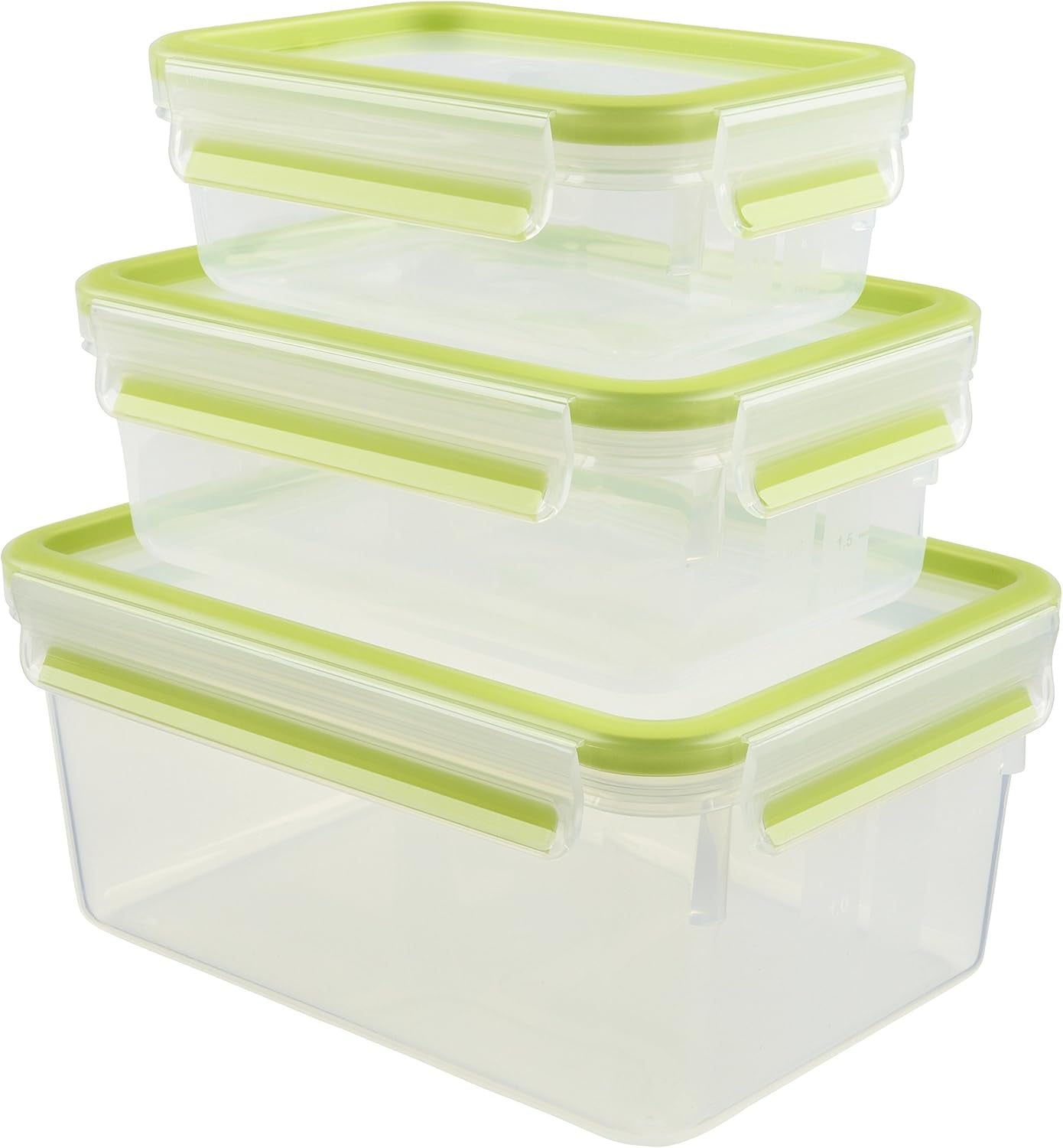 Emsa 515585 Food Clip & Close | 3dílná sada | plast | průhledná / zelená | 0,55 / 1 / 2,2 litru Dózy na potraviny Naty Shop Green 0,55 L+1,00 L+ 2,20 L