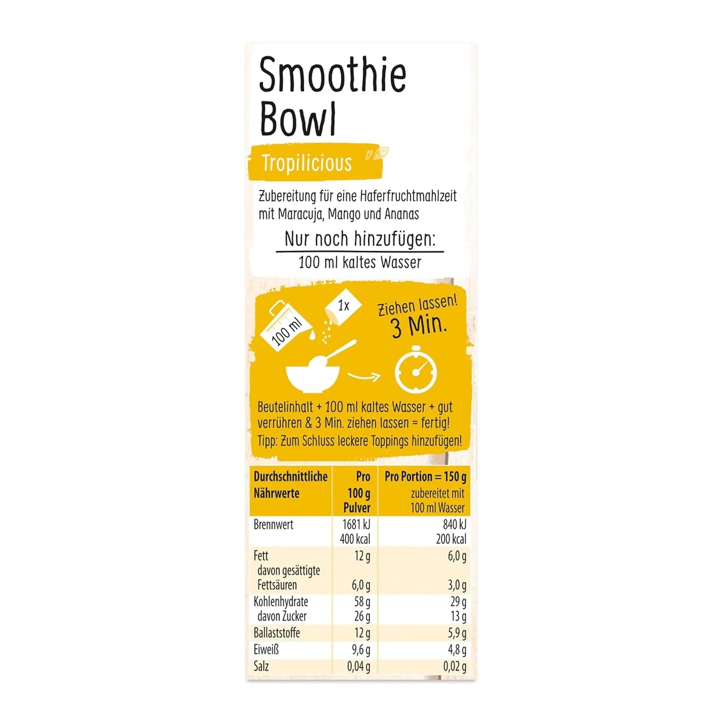 RUF Smoothie Bowl Tropilicious Mango Mučenka Ovesná Svačina Rychlá a snadná Veganská 1 sáček x 50 g (balení 3 ks)