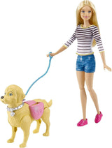Panenka Barbie Walk and Nočník, Blond panenka s chodícím psem, Lžíce na hovínka, Doplňky včetně pejska pro panenku, Dárek pro děti, Hračka pro 3 roky a více, DWJ68