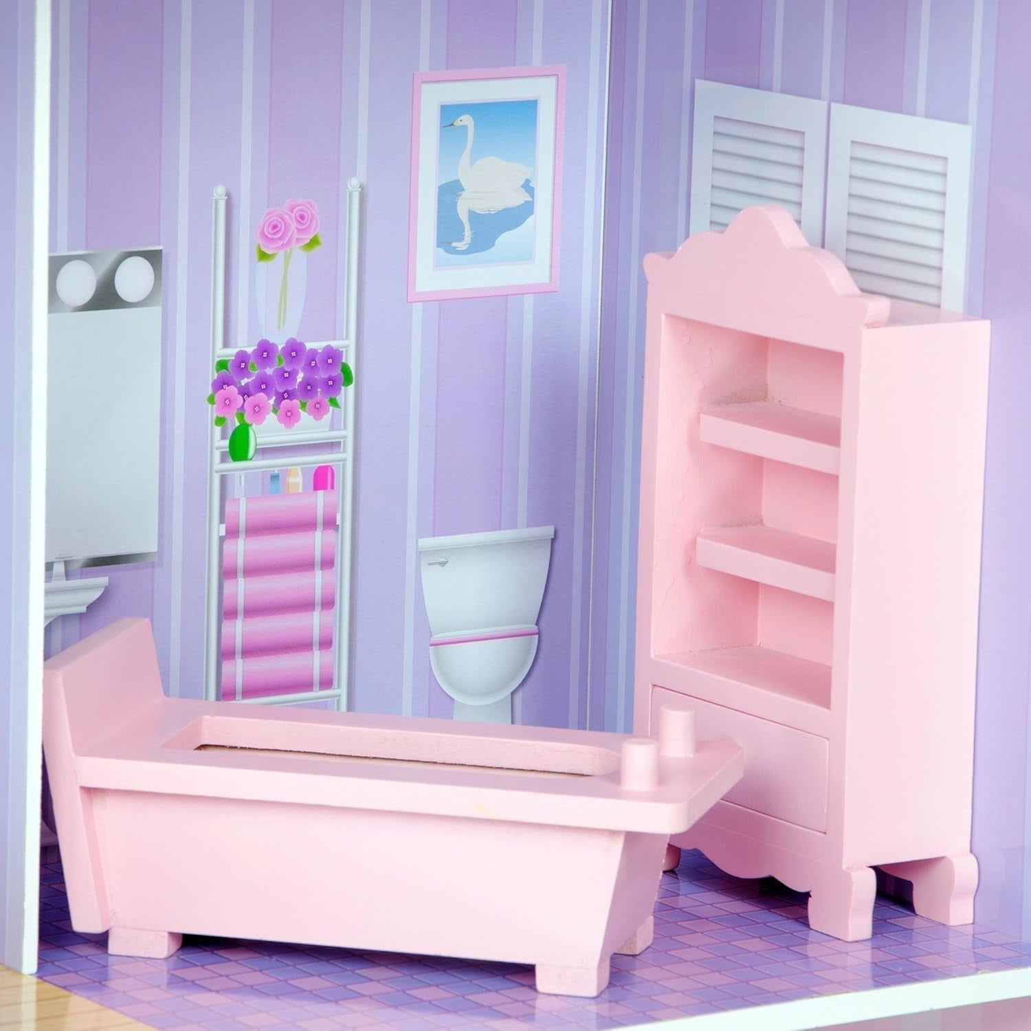 Obří domeček pro panenky Olivia's Small World, velký dřevěný domeček pro panenky s nábytkem a doplňky, 3patrový domeček pro panenky pro děti, domeček pro panenky 12", 3 roky + domečky pro panenky Naty Shop
