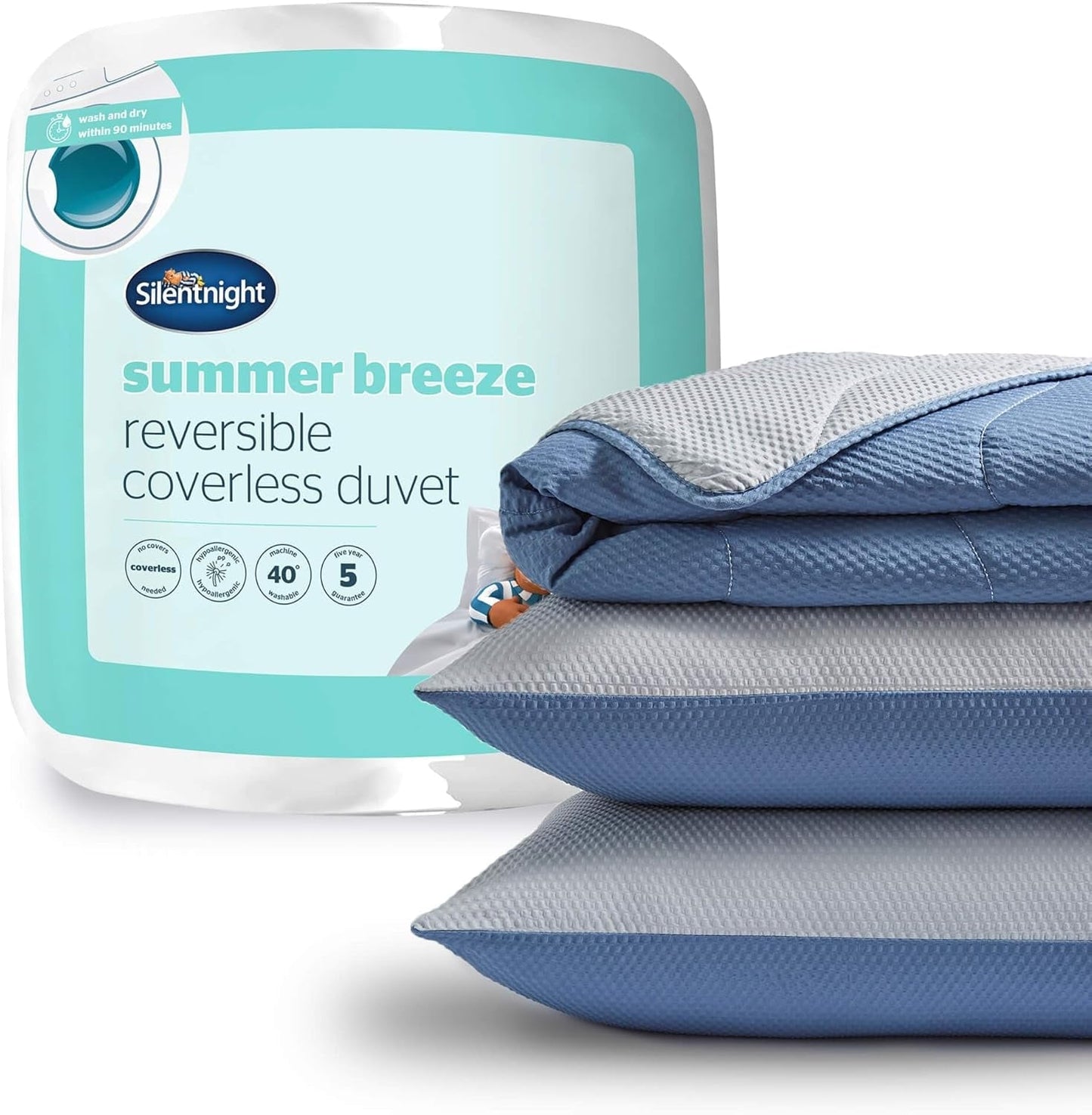 Silentnight Summer Breeze přikrývka na jednolůžko, 2,5 Tog, lehká letní přikrývka, ideální pro teplé noci a horké ložnice, hypoalergenní a lze ji prát v pračce, samostatná postel, 200 x 135 cm Přikrývky a přikrývky Naty Shop Bez potahu Šedá/modrá manželská postel