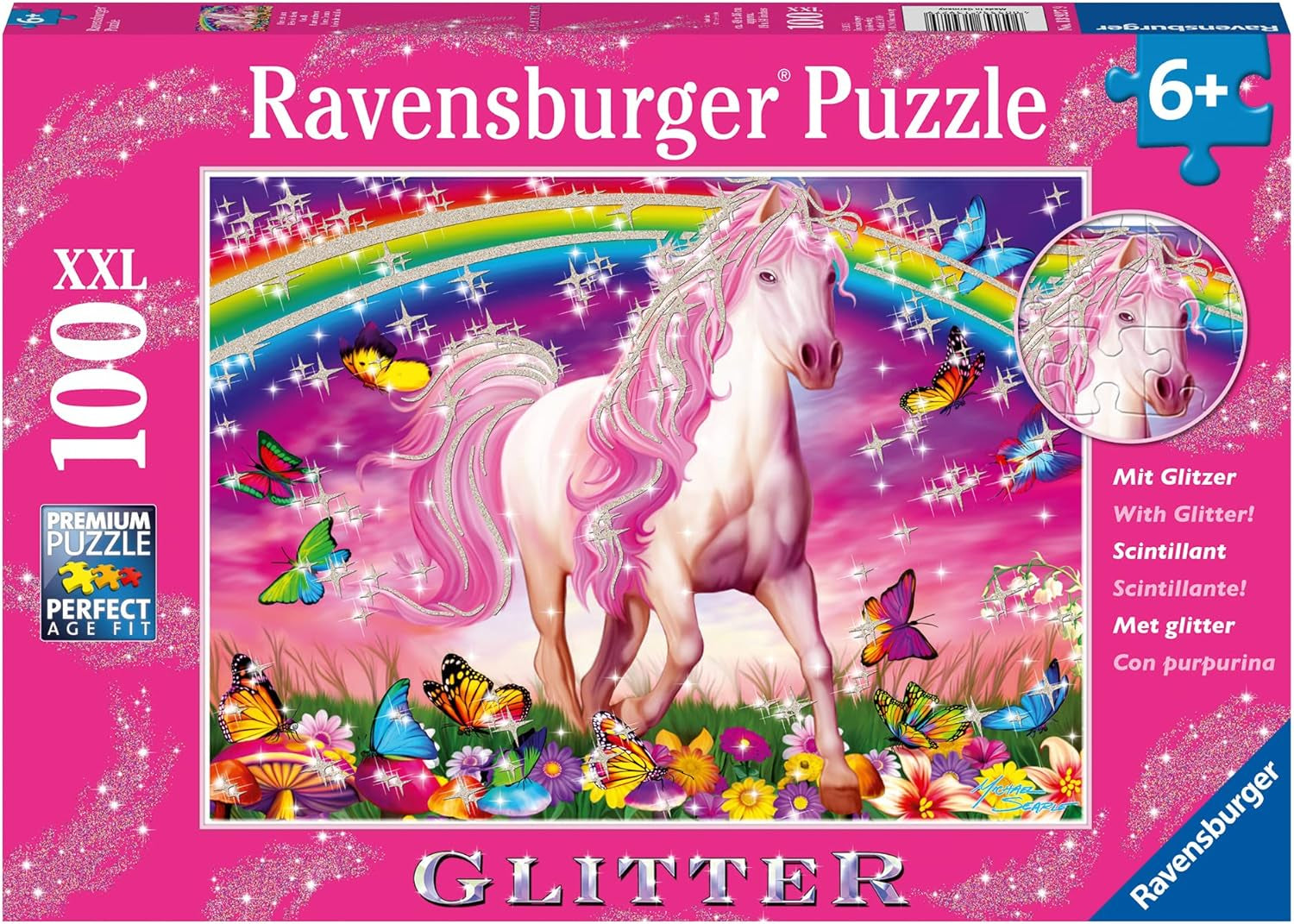 Dětské puzzle Ravensburger - 13927 Horse Dream - Puzzle s koňmi pro děti od 6 let, Se 100 dílky ve formátu XXL, Se třpytkami Puzzle Naty Shop Single