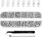 Beadsland 2500 ks Glas Nailart Strasssteine ​​​​Kristall Flatback Edelsteine ​​Runde, ​​Für Handwerk Gemischt 8 Größen SS4 ~ SS30 Mit Picking Pinzette Und Stift (Kristall Weiss)