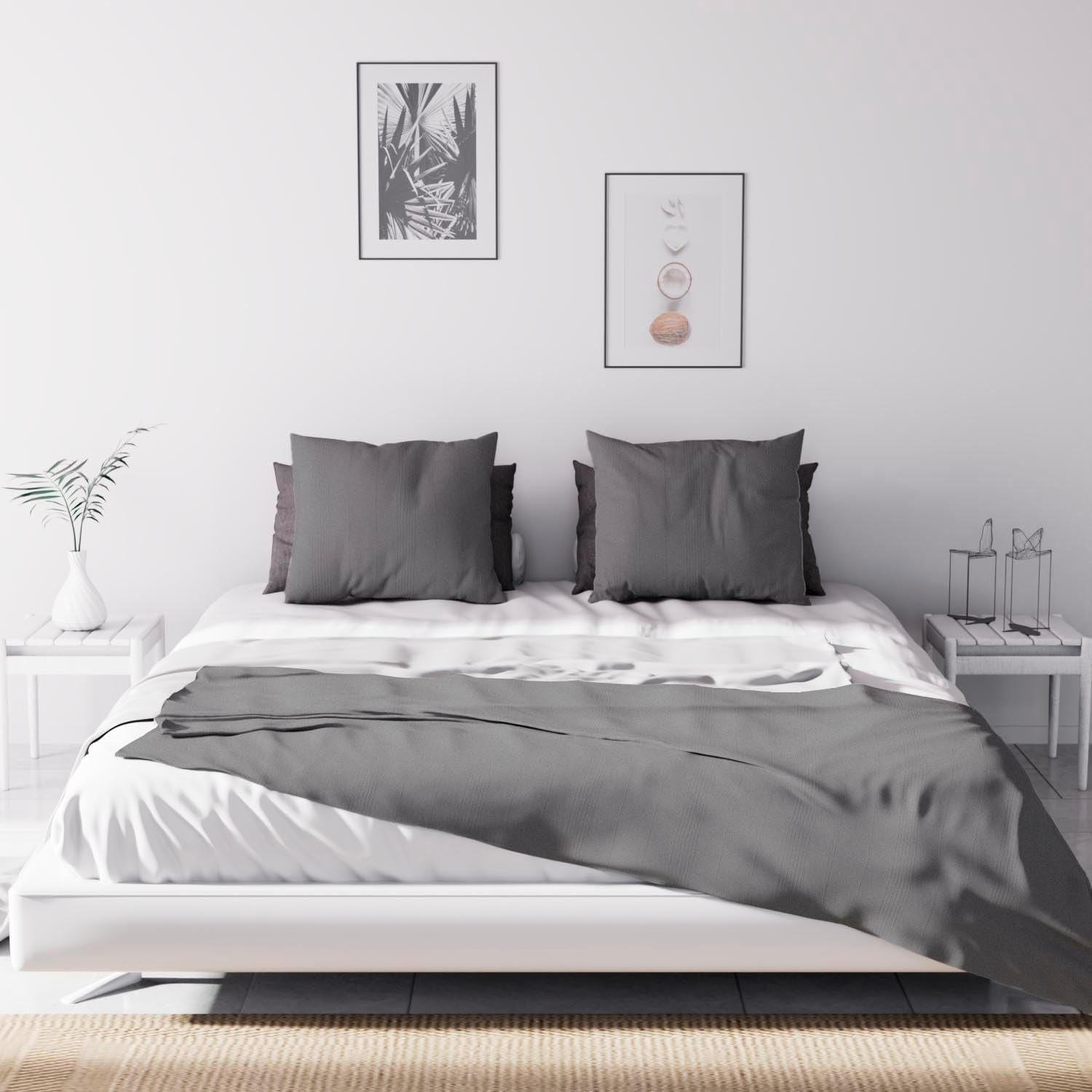 Soleil D'Ocre Adele, potah cik-cak, shozený z pohovky, Polycoton, šedý, 220 X 240 Cm Peřiny a přikrývky Naty Shop