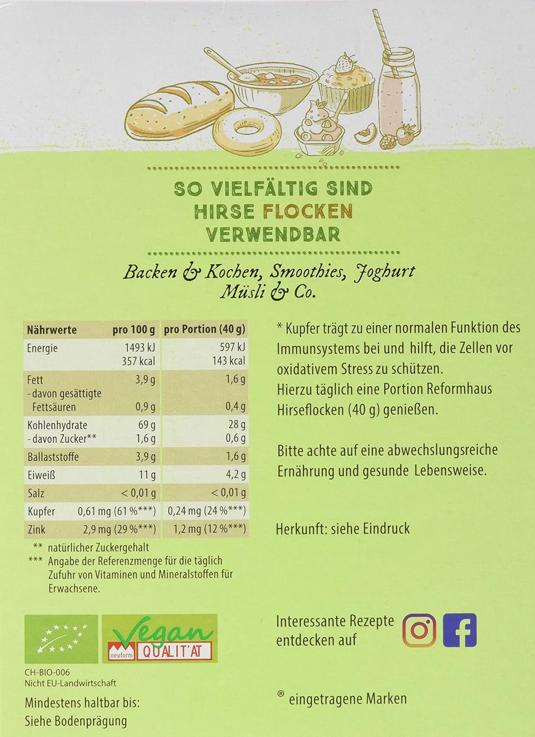 Hirse-Flocken Bio, 6Er balení (6 X 400 G) Cereálie Naty Shop