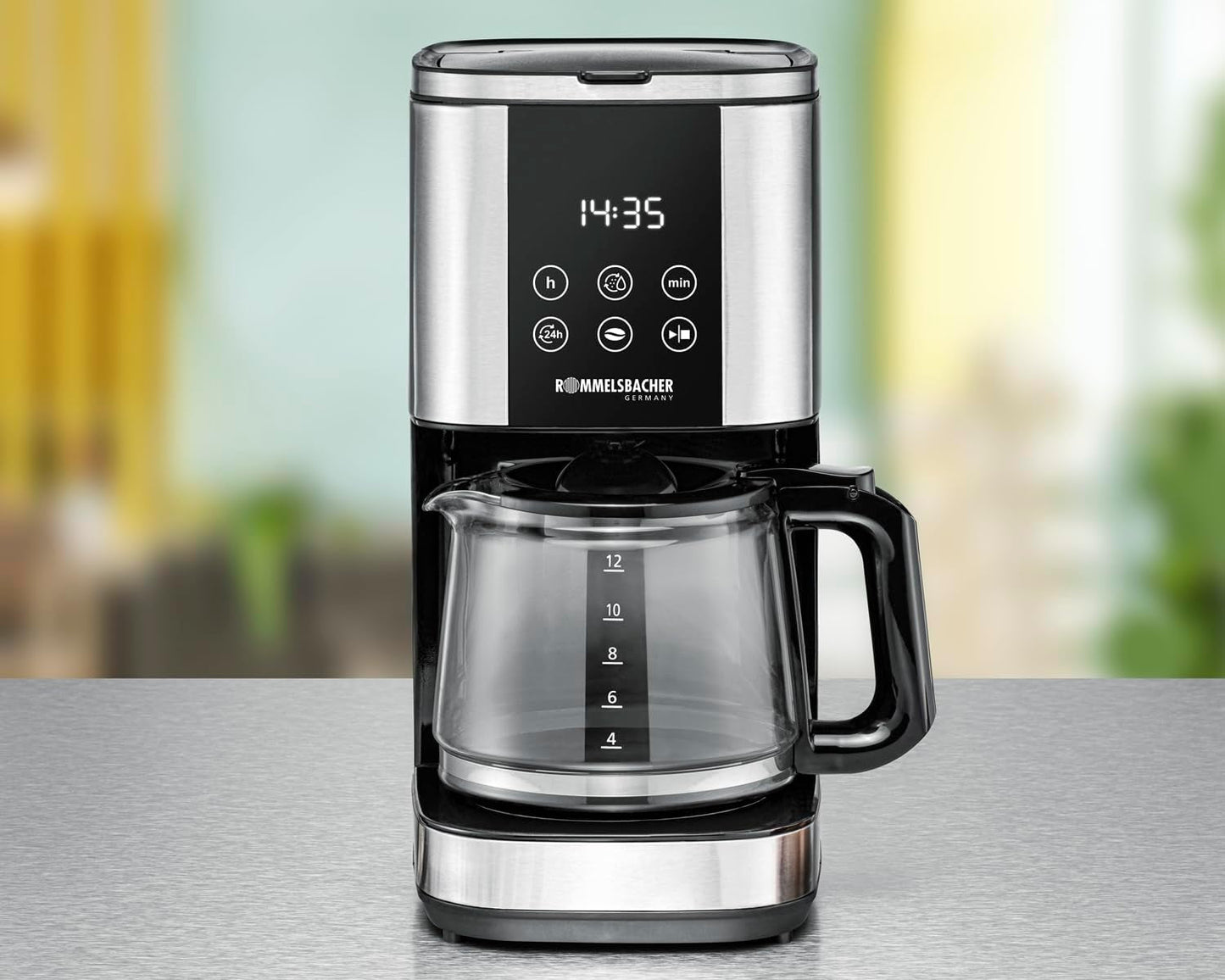 Espresso s filtrem Rommelsbacher FKM 1000 - nádržka na vodu 1,5 litru na 12 šálků kávy, skleněná karafa, odložený start, funkce udržování teploty, funkce aroma, odnímatelný držák filtru 1x4