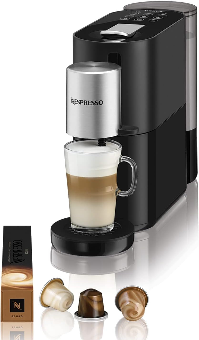 Espresso kávovar Krups Nespresso, kávovar na espresso na kapsle, styl Espresso Barista, napěňovač mléka, Made in France YY4355FD