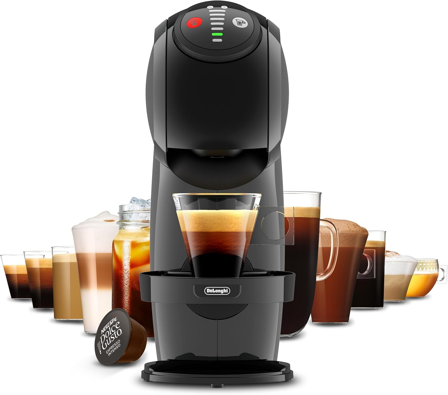 NESCAFÉ DOLCE GUSTO DeLonghi Dolce Gusto Genio S EDG226.A, kávovar na espresso na kapsle včetně 3 kapslí, kompaktní design, nastavitelná odkapávací miska, 0,8 l, vyjímatelná nádrž na vodu, 1470 W, Antracit
