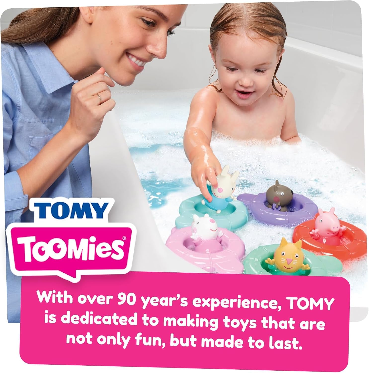 Tomy Toomies Peppa's Pool Party - 5 hrnečků se spojovacím kroužkem s 5 hračkami pro děti Peppa Pig & Friends Water Squirter - hračky do vany +18 měsíců - Dětské hračky do vany a hračky do bazénu Bebe Toys Naty Shop