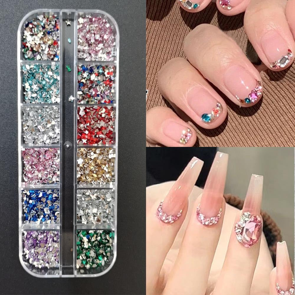 2000 ks Bunte Strasssteine ​​​​Nägel Glitzersteine ​​Přívěsky na nehty Nailart Edelsteine ​​Nagel Steine ​​​​Glitzer Steine ​​​​Nagel Přívěsky Nägel Zubehör Kristalle Diamant Nageldesign Štrasové kamínky na nehty Kamínky na nehty