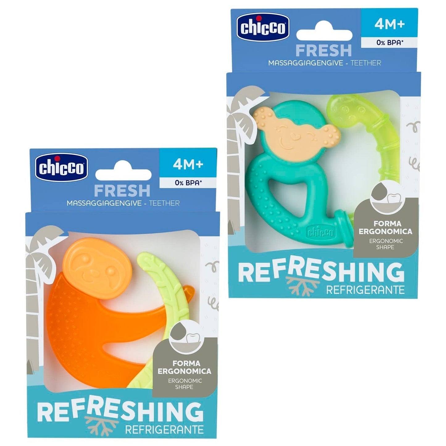 Kousací kroužek Chicco Fresh&Relax Monkey nebo Lenh, 4M+, naplněný sterilní vodou