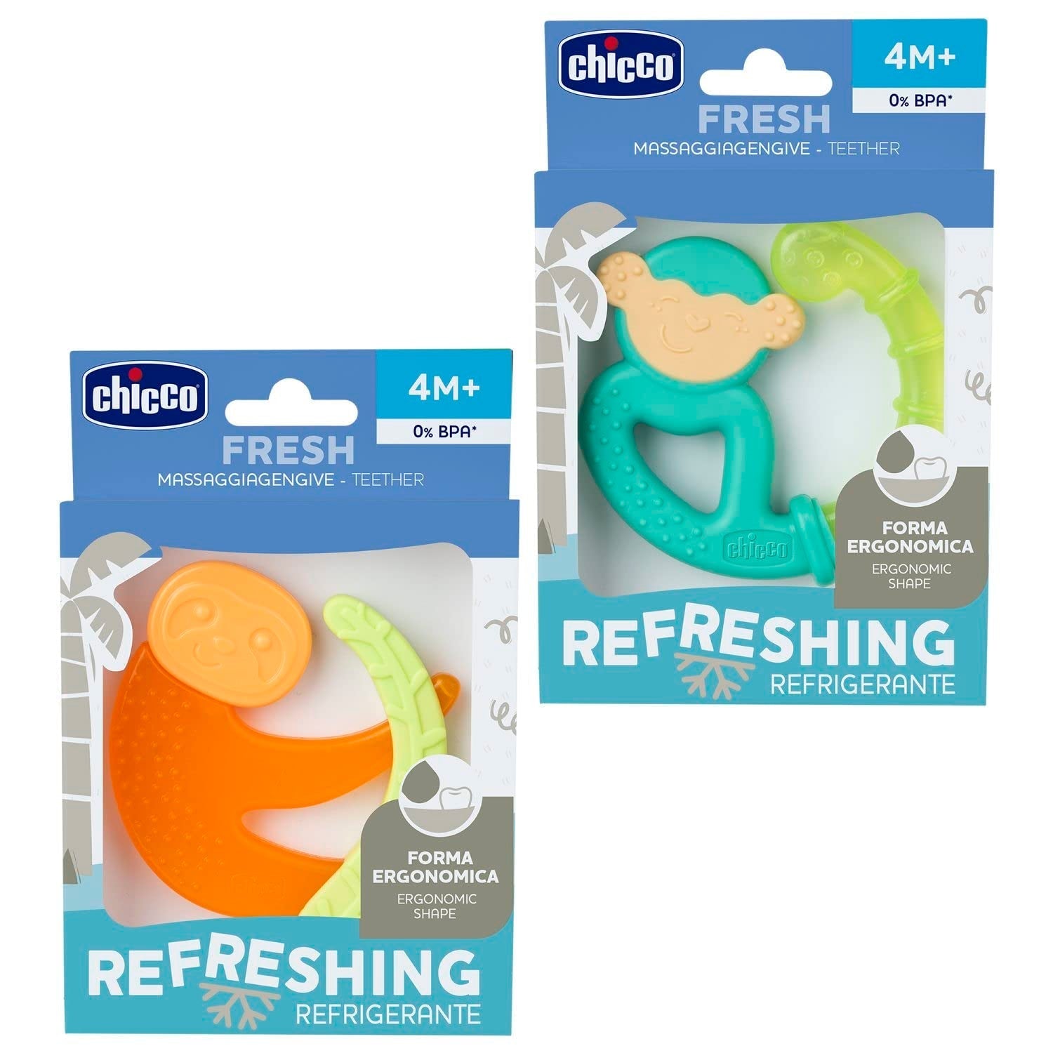 Kousací kroužek Chicco Fresh&Relax Monkey nebo Lenh, 4M+, naplněný sterilní vodou