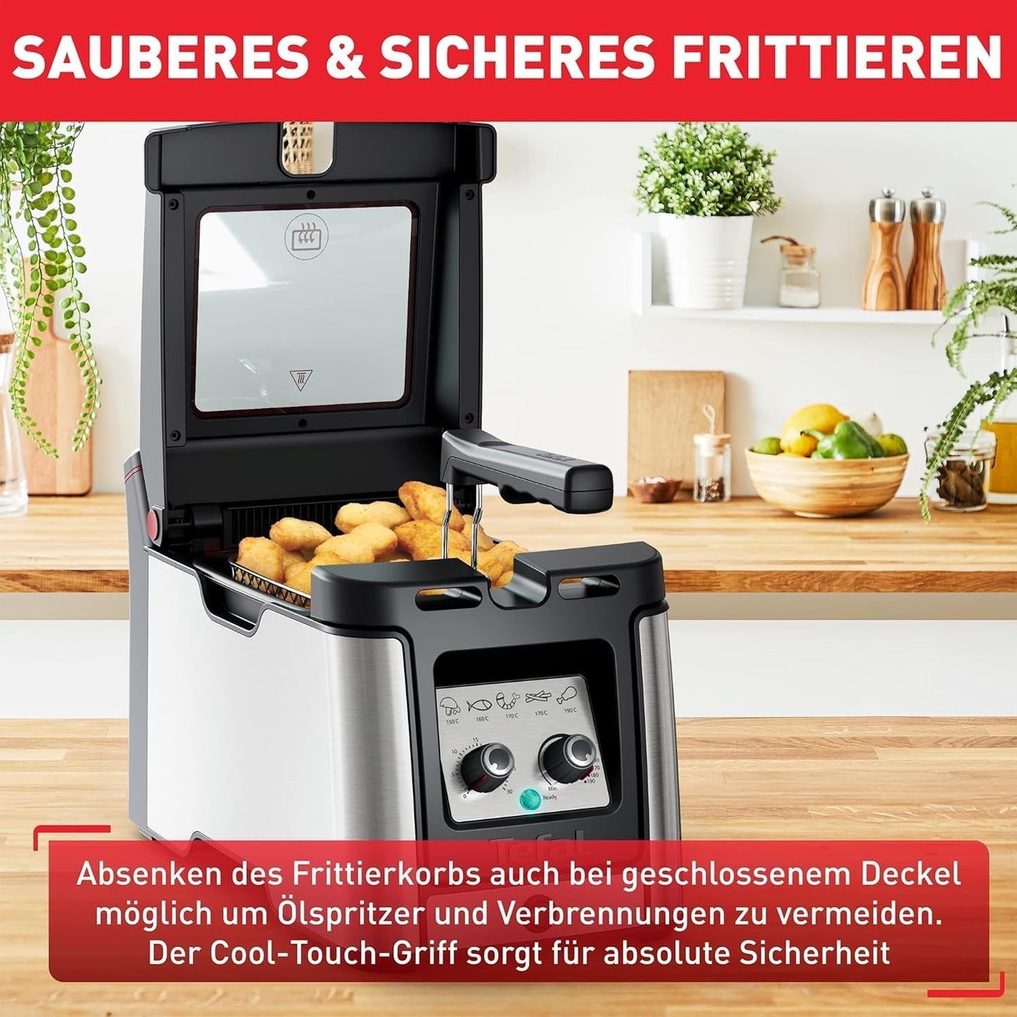 Fritéza Tefal FR600D Clear Duo, smažení s menším množstvím kouře a zápachu, kapacita 1,2 kg, termostat, časovač, velké průhledové okénko bez mlhy Domácí spotřebiče Naty Shop