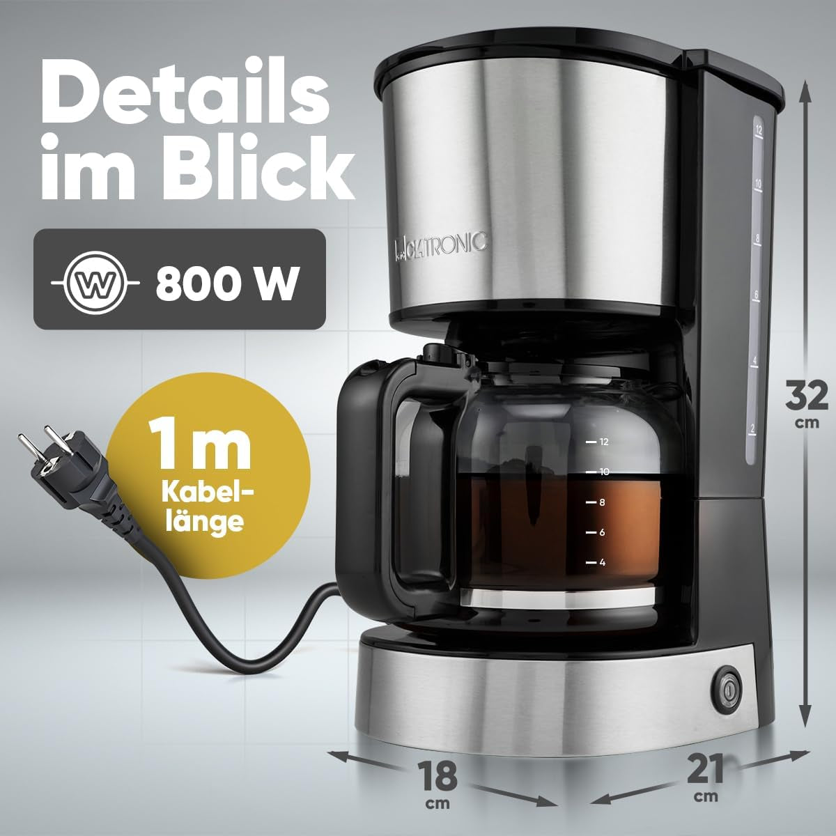 Kávovar na espresso s filtrem Clatronic® | na 12-14 šálků | Kávovar na espresso s filtrem | Pouzdro z nerezové oceli | Proti kapání | Espresso | Kávovar na espresso s filtrem | 800W | KA 3808