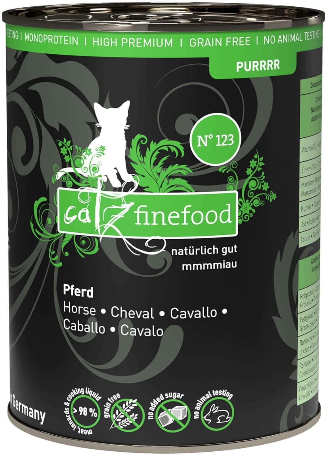 Mokré krmivo pro kočky Catz Finefood Purrrr Horse Monoprotein no. 123, pro kočky s citlivým zažíváním, 70% obsah masa, 6 krabic x 400 g
