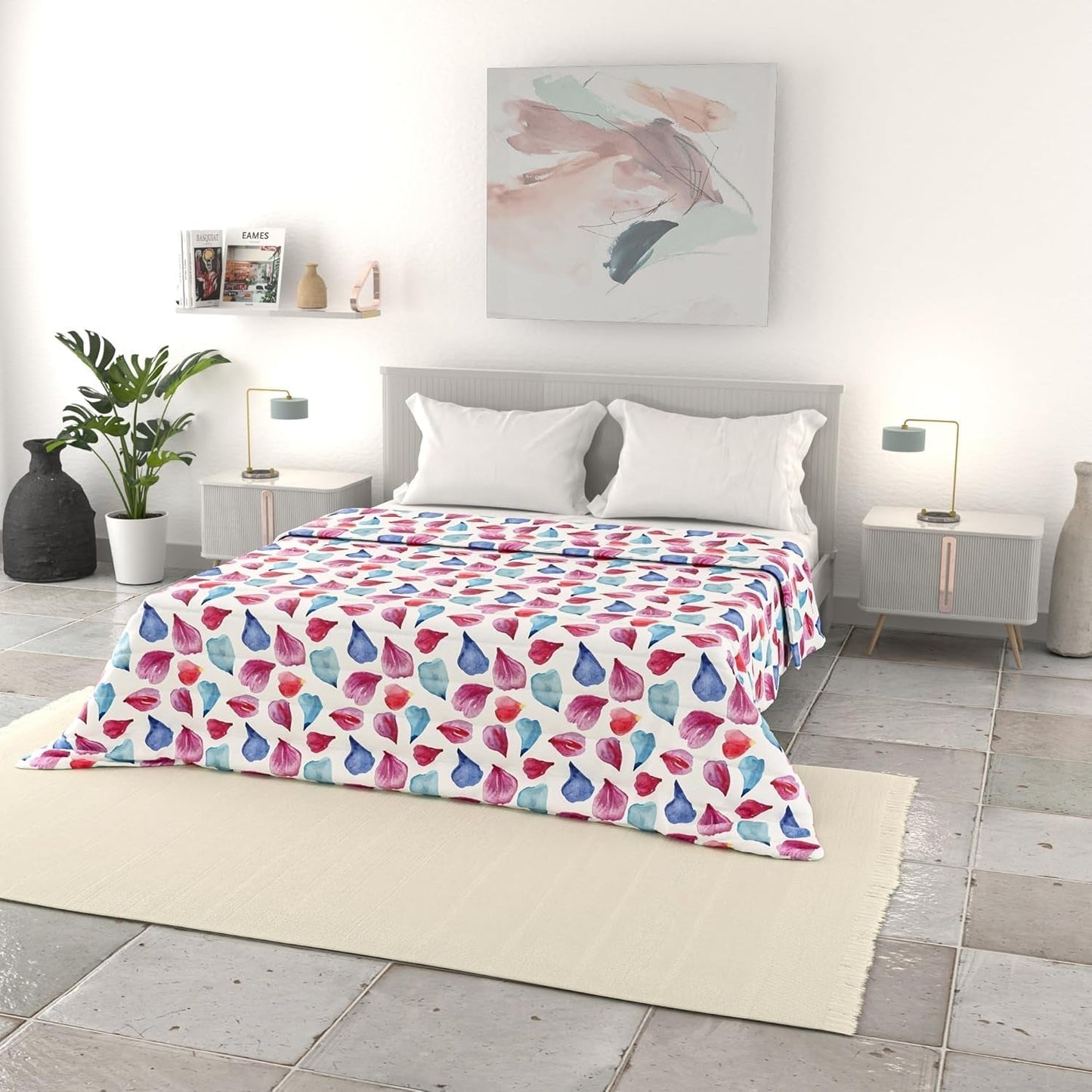 Italské povlečení základní letní přikrývka, potištěné mikrovlákno, 250X240Cm, kruh Přikrývky a přikrývky Naty Shop Petali 250X240Cm