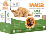 IAMS Delights Land Collection Mokré krmivo pro kočky - Multibalení s různými druhy masa (jehněčí, hovězí, kuřecí a krůtí) v omáčce, vlhké krmivo pro kočky od 1 roku, 12 x 85g