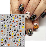 JMEOWIO Nálepka na nehty Halloween 8 Blatt Nálepka na nehty Selbstklebend Nagelaufkleber Totenkopf Horror Geist Hexe Spinnennetz Fledermaus Kürbis Spukdekoration Nageldesign Zubehör