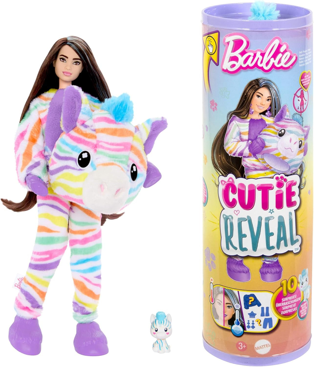 Panenka Barbie Cutie Reveal a doplňky, plyšový obleček Rainbow Zebra a 10 překvapení měnících barvu, řada Color Dream, 39 HRK