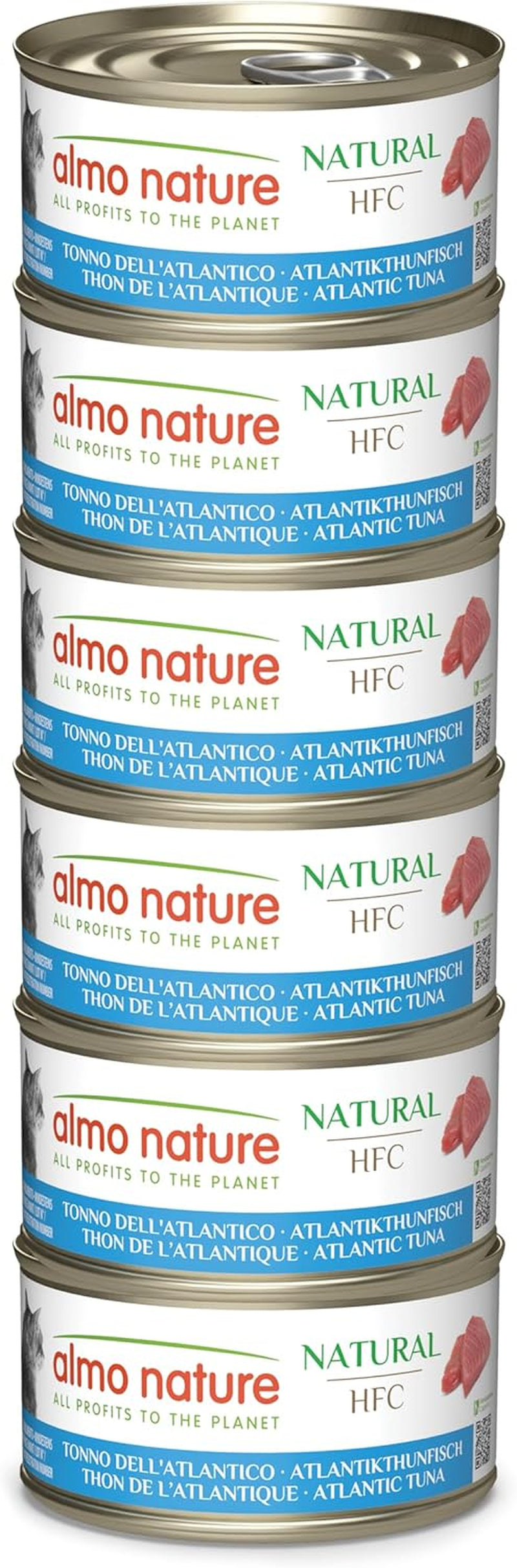 Almo Nature HFC Natural - Mokré krmivo pro dospělé kočky - Atlantický tuňák - Lidská kvalita, Bez lepku a Monoprotein - 6 x 70 g