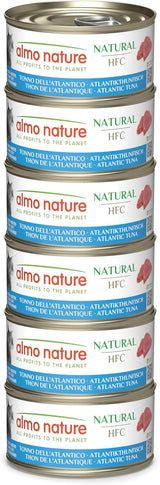 Almo Nature HFC Natural - Mokré krmivo pro dospělé kočky - Atlantický tuňák - Lidská kvalita, Bez lepku a Monoprotein - 6 x 70 g