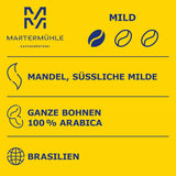 Martermühle Santos Kaffeebohnen 1kg jemná I Arabica I Aroma: Mandle, Süssliche Milde I Ganze Kaffee-Bohnen schonend geröstet, säurearm