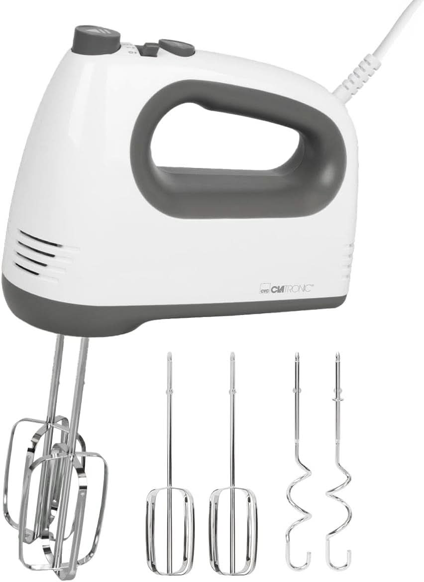Mixér Clatronic | Kraftvoller 400W motor | Ruční mixér | Turbostufe & 5 Geschwindigkeitsstufen | Ruční mixér | Spülmaschinengeeignete Edelstahlquirle Und -Knethaken | HM 3775 Kuchyně Naty Shop Weiß-Grau 400 Watt