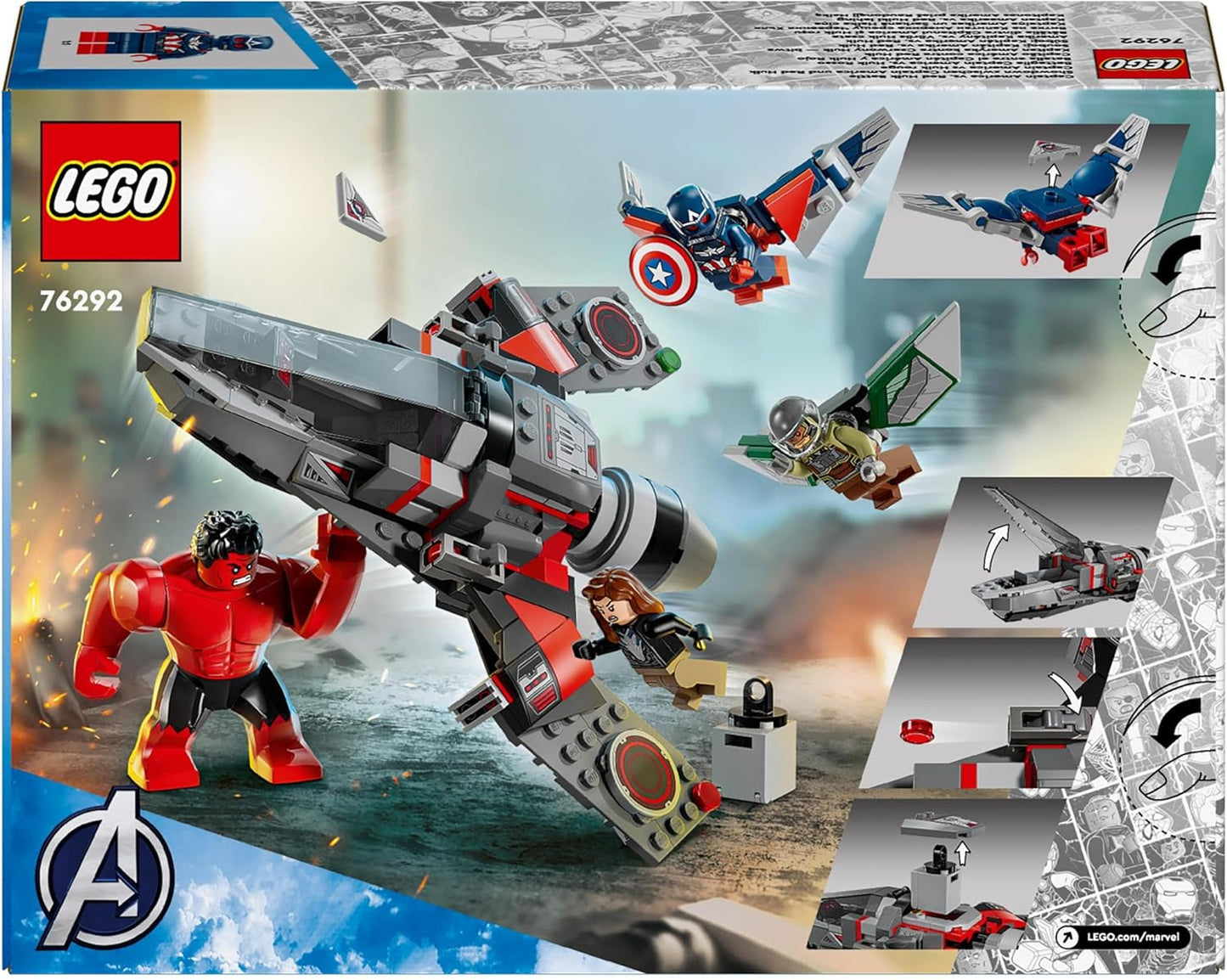 LEGO Marvel Showdown mezi Captain America a Red Hulk Dětská dárková sada sestavitelná trysková sada Hračka superhrdina pro chlapce a dívky 8 let stará dobrodružná stavebnice 76292 Stavebnice Besuche den LEGO-Store