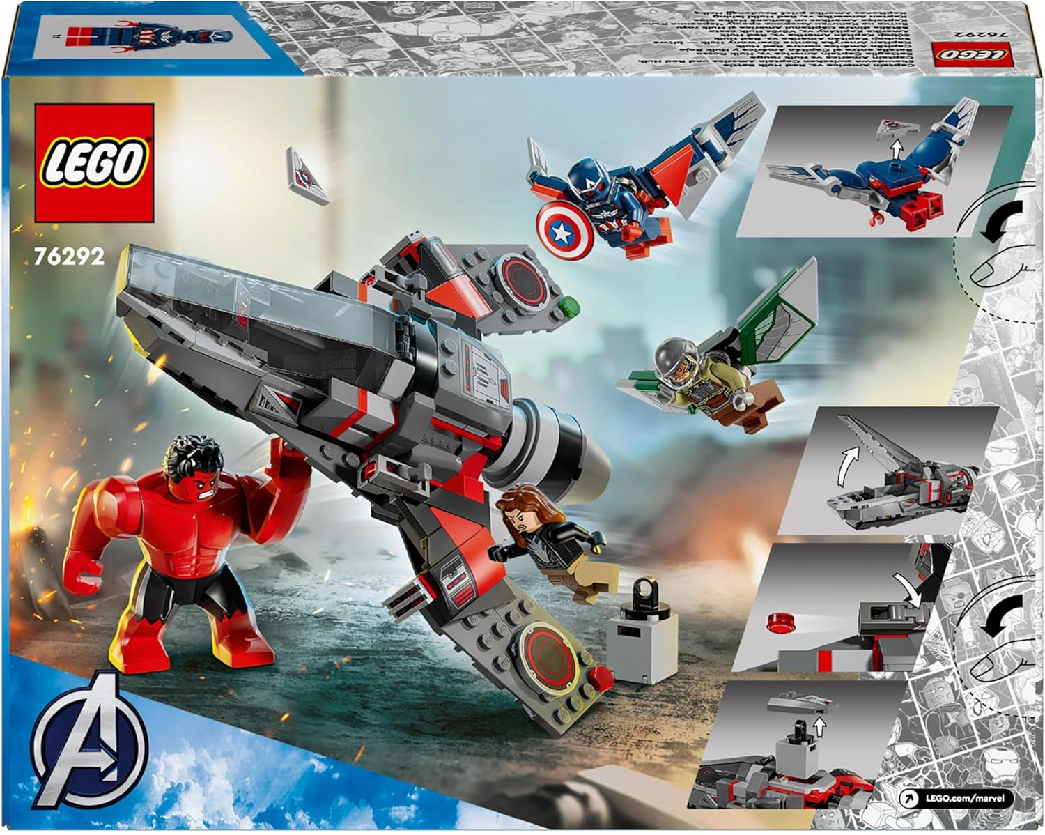 LEGO Marvel Showdown mezi Captain America a Red Hulk Dětská dárková sada sestavitelná trysková sada Hračka superhrdina pro chlapce a dívky 8 let stará dobrodružná stavebnice 76292 Stavebnice Besuche den LEGO-Store