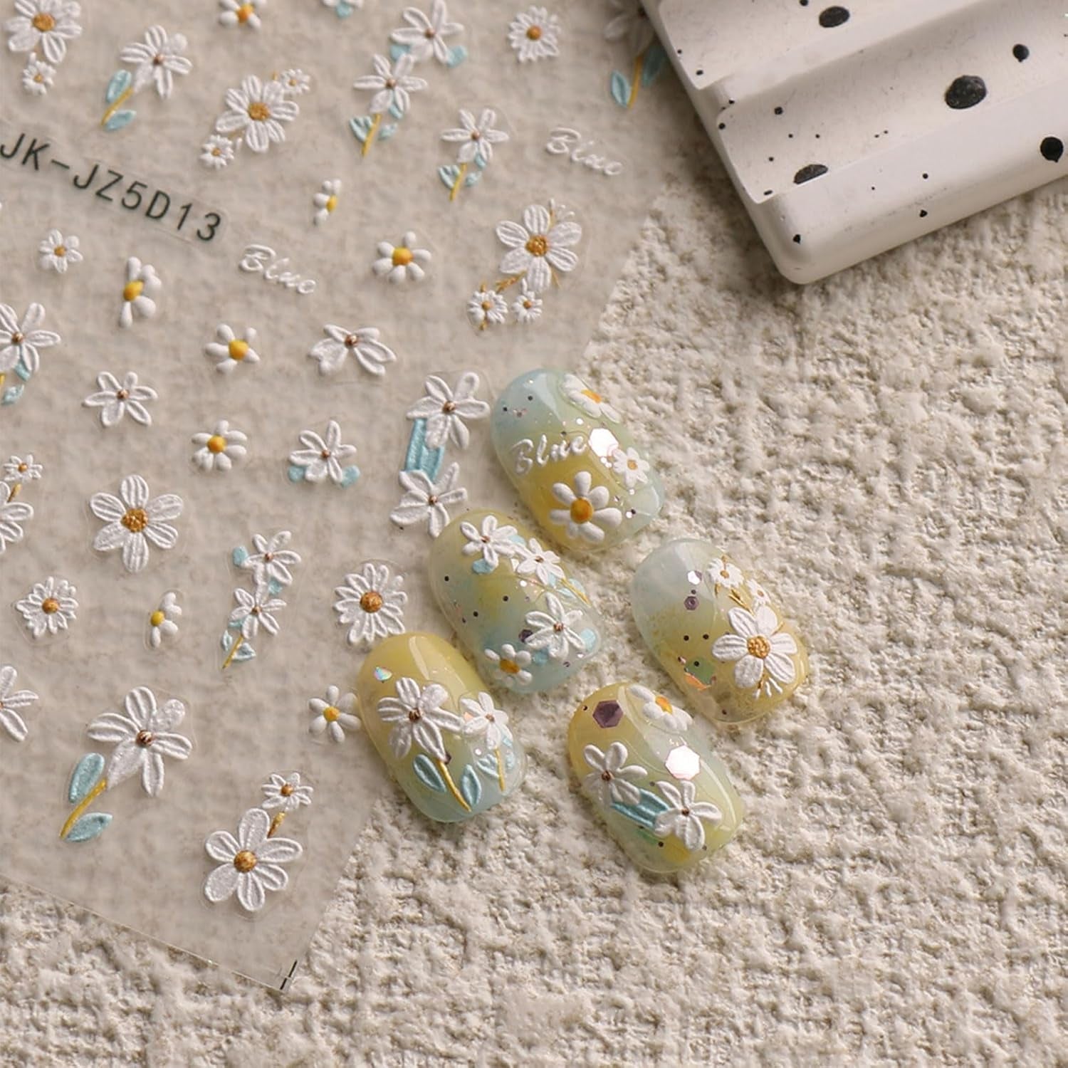 JMEOWIO 3D Nálepka na nehty Blumen Nálepka na nehty Selbstklebend Nagelaufkleber 5D Stereoskopické Letní Frühling Blumen Dekoration Nageldesign Zubehör 4 Blatt