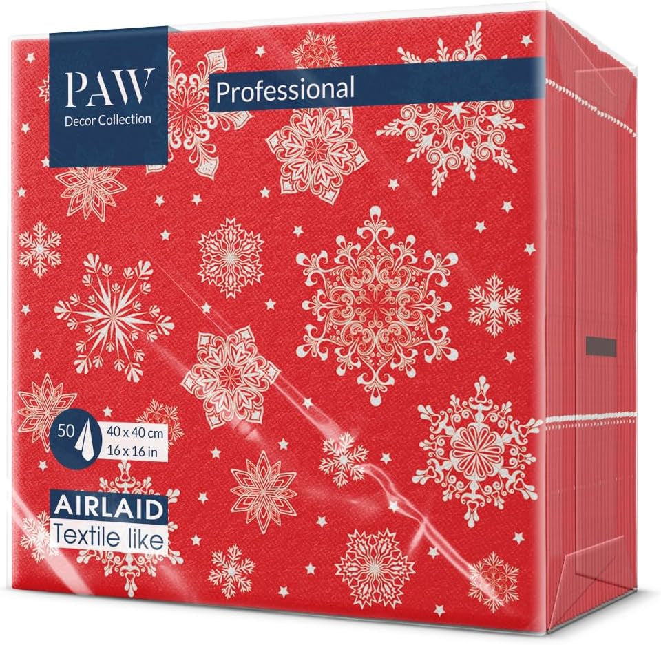 PAW - Airlaid ubrousky (40 X 40 cm) I 50 kusů I Ideální na Vánoce, zimu, svátky I Dekorace na štědrovečerní stůl I Ubrousky podobné Airlaid Větve na zimu I Větve na zimu