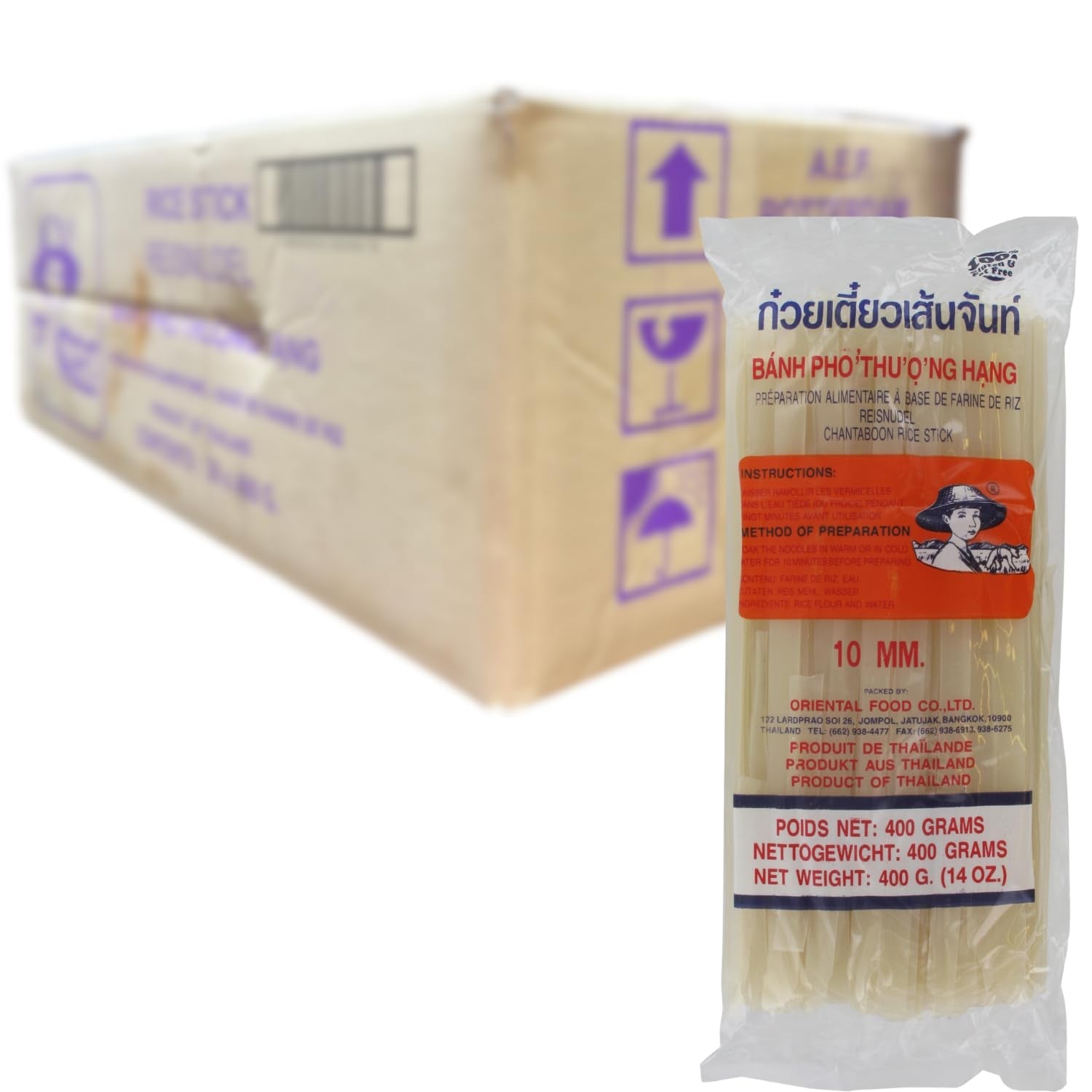 Rýžové nudle – thajské, 10 mm široké nudle z rýžové stuhy, z rýžové mouky, rovné – 1 x 400 g