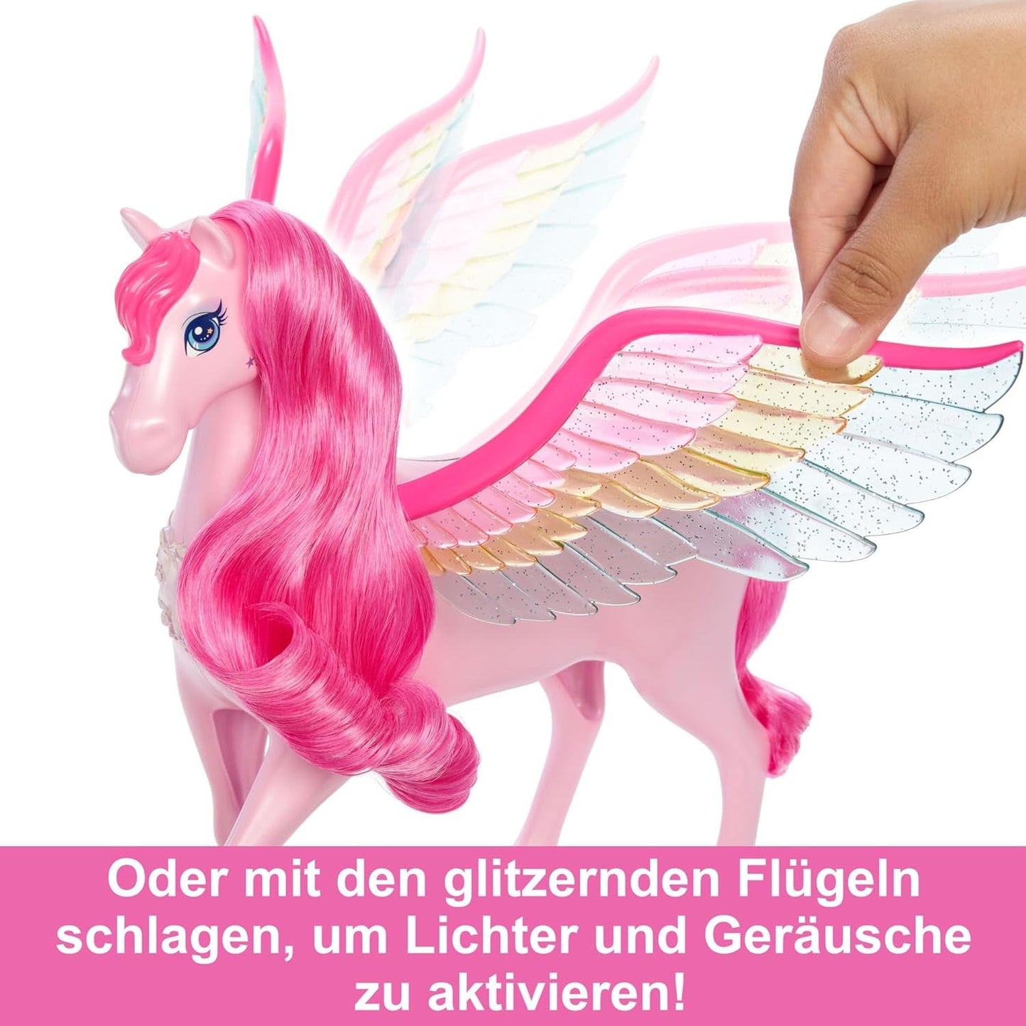 Barbie Pegasus Magic Hide and Seek – interaktivní hračka se světly a zvuky, 10 doplňků, duhová křídla, pro děti od 3 let, HLC41