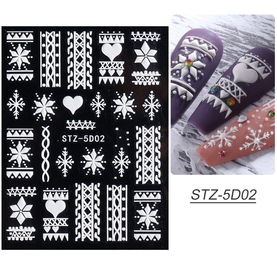 4 Blatt 3D Nálepka na nehty Weihnachten Nagelaufkleber Christmas 5D Stereoskopisch Selbstklebend Schneeflocke Schneemann Nálepka na nehty Dekorace Nageldesign Zubehör
