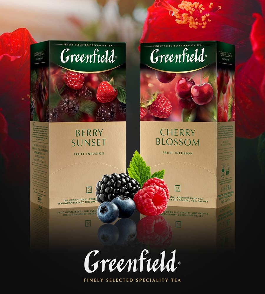 Greenfield Cherry Blossom, ibišek, šípek, jablko, malina, ostružina, čajové sáčky (2G X 25), 50G