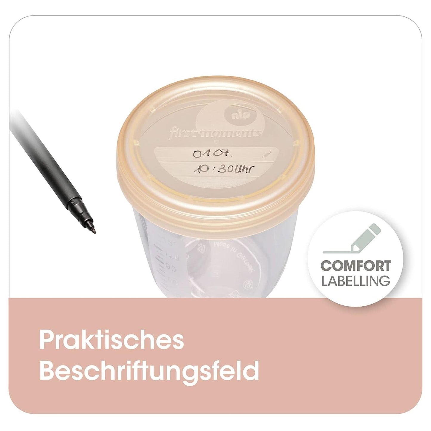 Nádoby na mateřské mléko NIP First Moments 150 ml, 4 kusy: stohovatelné a nepropustné Příslušenství Potraviny a kojení Bebe Naty Shop