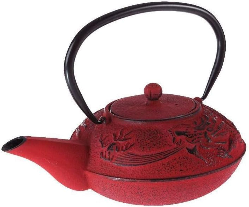 – Čajový set čínského draka – 1 čajová konvice, 4 litinové šálky a sítko na čaj – Kapacita 0,8 l – Japonský asijský dekor – Tip na dárek pro japonské nádobí – Barva červená