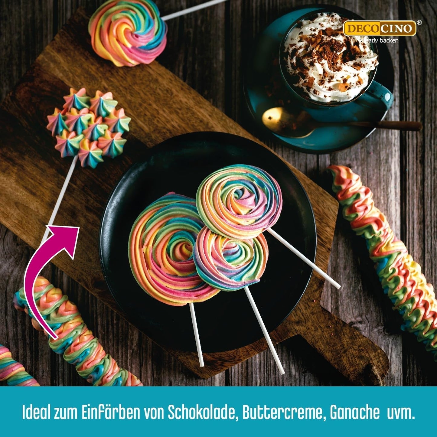 Decocino Barvicí pasta rozpustná v tucích Sada 6 - 6 x 15 g - Potravinářské barvivo červené, bílé, zelené, žluté, modré a černé, ideální pro barvení dortů, fondánu a krémů - Bez azo a lepku