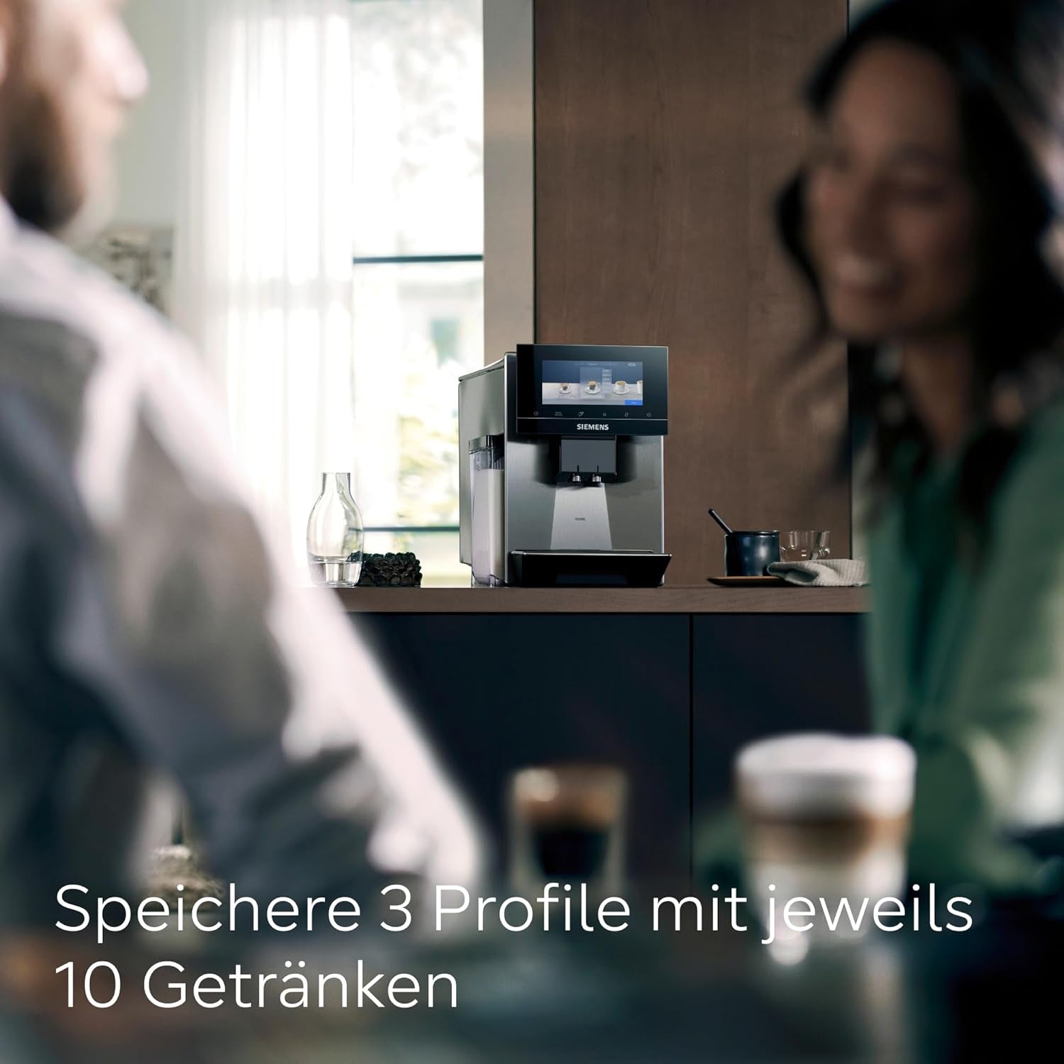 Siemens EQ900 TQ903D03 Automatický kávovar na espresso, Ovládání aplikací, Intuitivní dotykový displej, Režim Barista, AromaBoost, Redukce hluku, Prémiový mlýnek, Automatické čištění párou, 1500 W, Nerezová ocel
