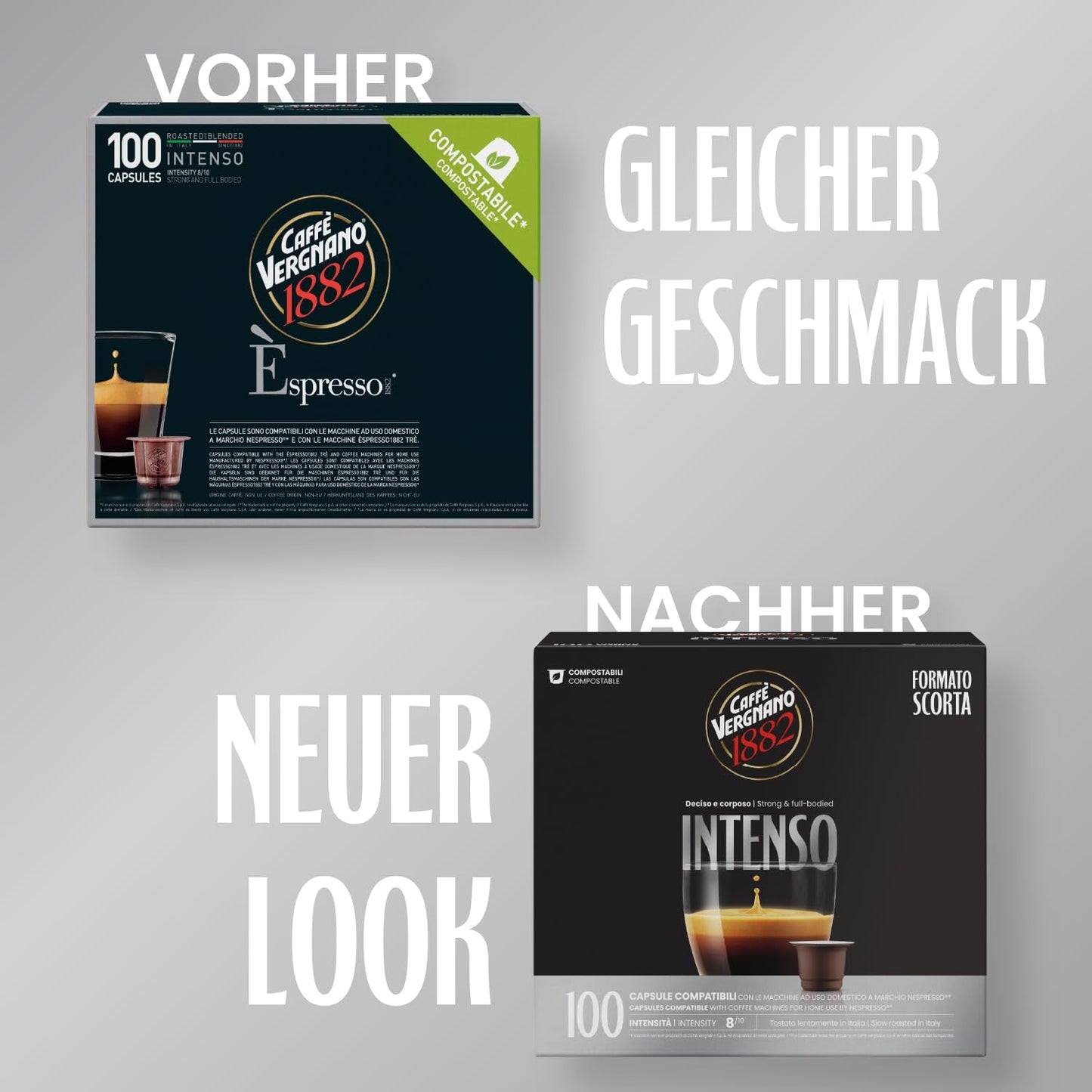 Caffè Vergnano 1882 - Èspresso Kompostierbare Kaffeekapseln, kompatibilní s Nespresso, Intenso (Intenso) - Packung Enthält 100 Kapseln