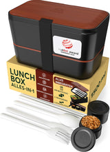 Box na oběd Umami pro dospělé, stohovací Bento Box se 4 příbory a přihrádkami, Box na oběd pro dospělé, Zásobník na saláty, Piknikový / Kancelářský obědový Box, Uhlově šedá, 1500 ml Box na uskladnění potravin Naty Shop Sapele Black L - 1500 ml Stohovatelné uvnitř každého druhého