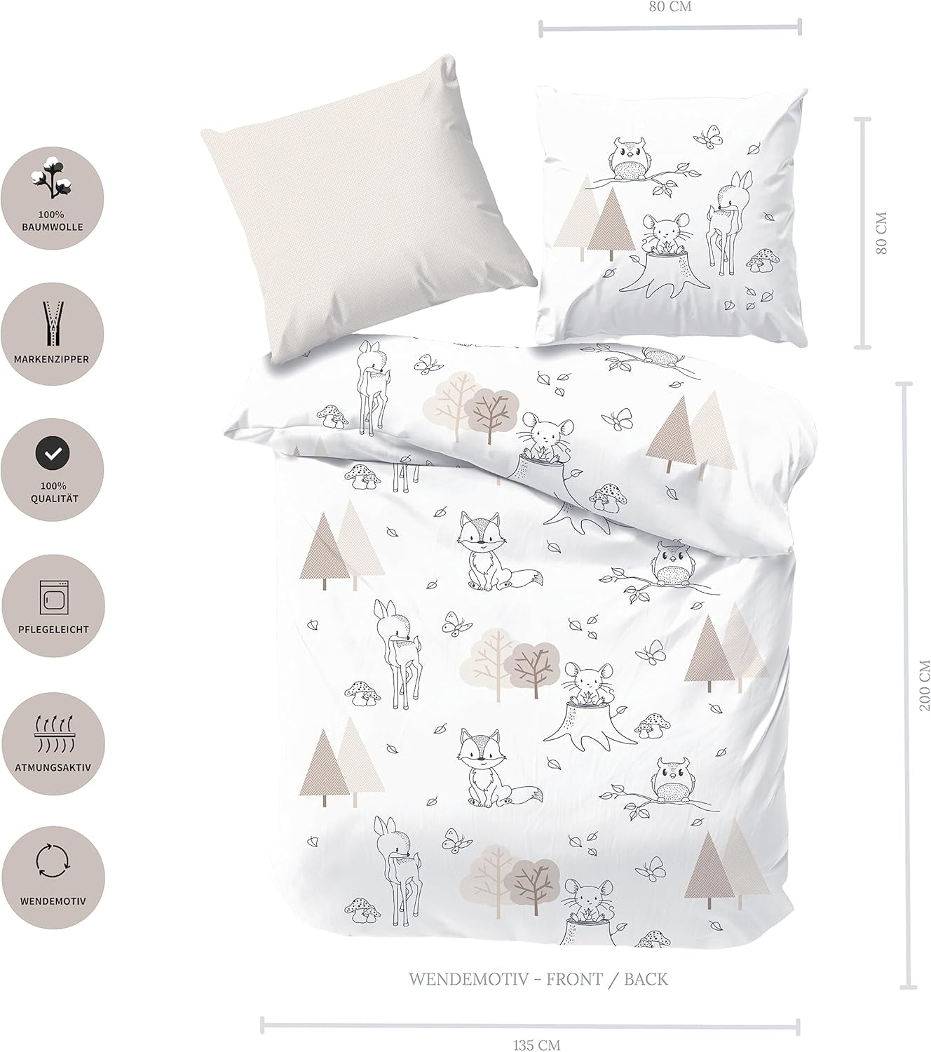 Dětské povlečení, liška, sova a lesní zvířátka, 100% bavlna Povlečení - dětské Naty Shop