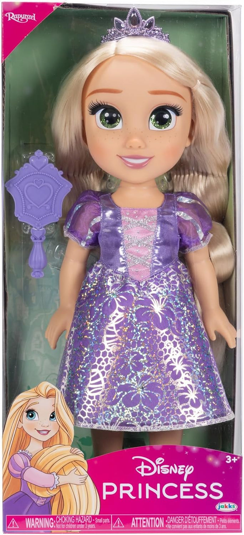 Panenka Disney Princess Rapunzel 35 cm, reflexní třpytivé oči, pohyblivé klouby, odnímatelné šaty, boty, korunka, dlouhé blond vlasy, pro dívky od 3 let