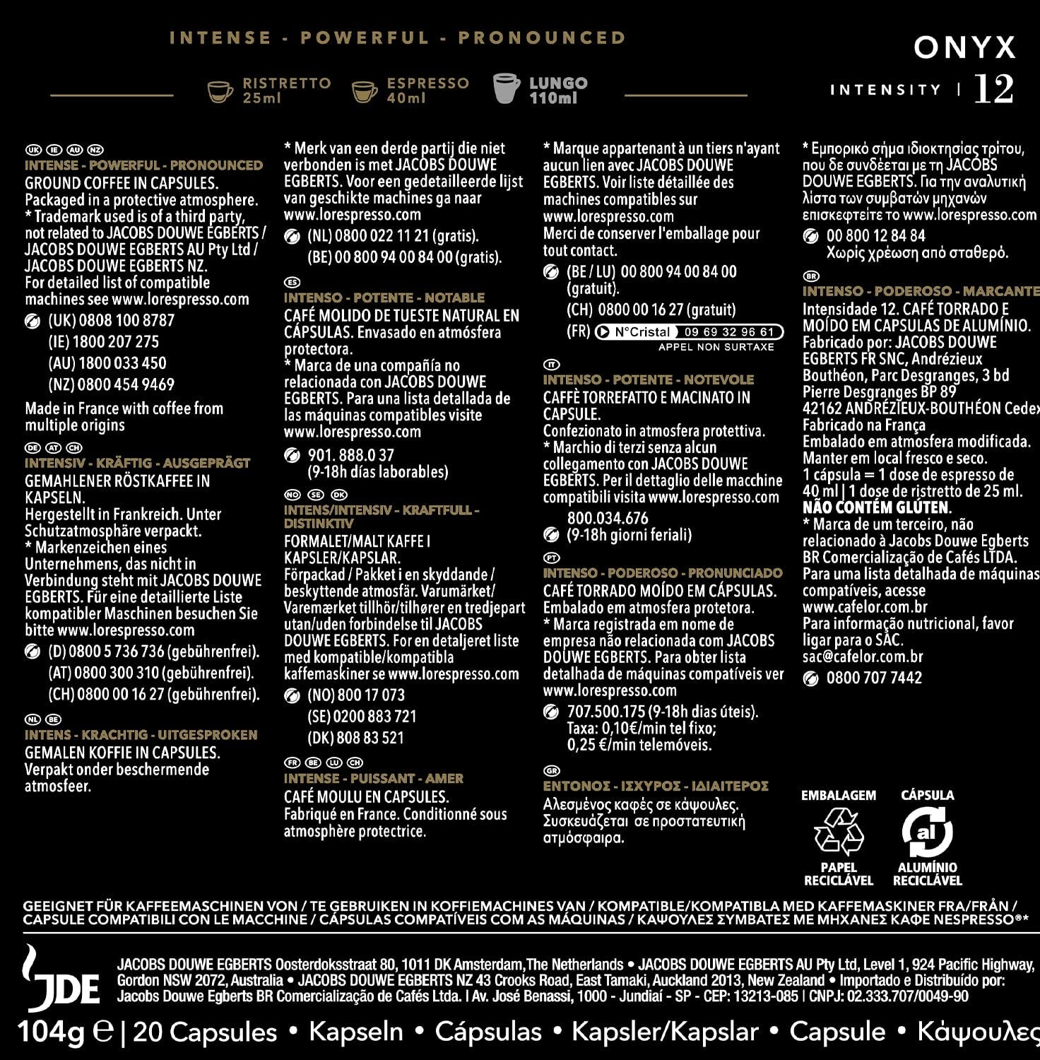 L'OR Espresso Kaffeekapseln Onyx | Intenzita 12 | 200 kompatibilních kapslí Nespresso (R)* – exkluzivně pro Amazon