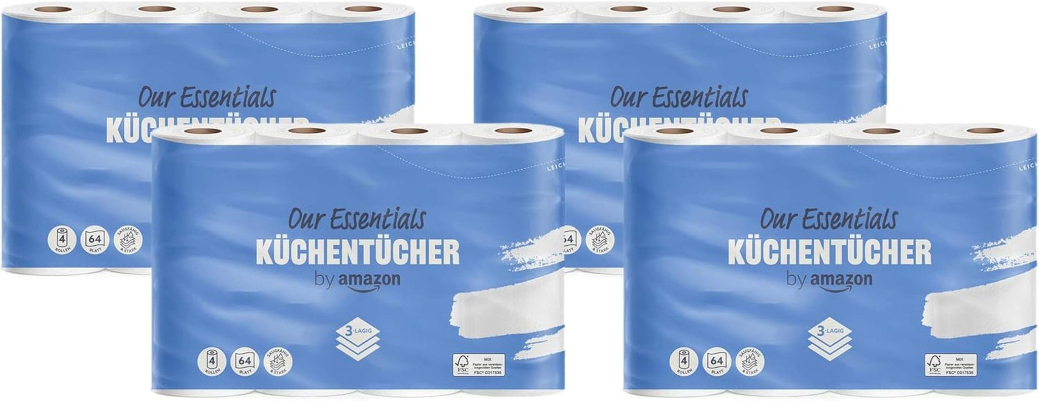Od Amazon Kitchen Roll, 3 vrstvy, 16 rolí (4 role, balení po 4), 64 listů na roli, certifikace Fsc