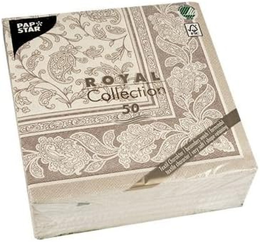Papstar, 50 ubrousků "ROYAL Collection" 1/4 násobek 40 cm X 40 cm Mocca "Ornaments", #19894