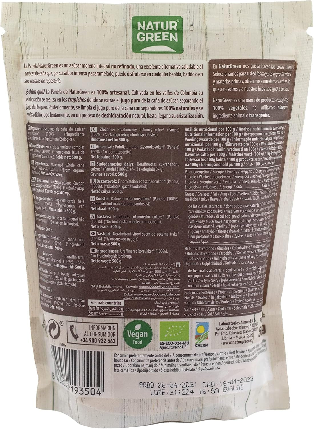 - Organický krystalizovaný panel, čistý cukr, ekologické sladidlo, přírodní šťáva z cukrové třtiny - 500 g, balení 12 sladidel Naty Shop