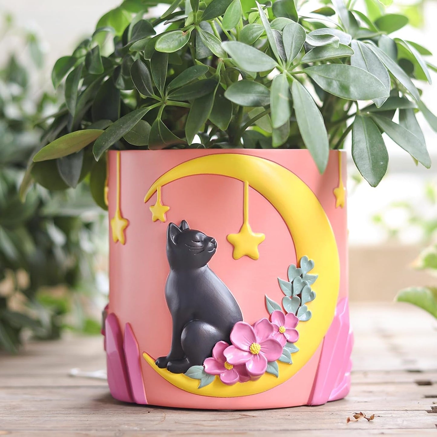 GUGUGO roztomilé květináče Moon Cat, jedinečný květináč s drenáží, duhové barvy, malé květináče pro pokojové rostliny, zábavné šťavnaté zahradní květináče, dárek, domácí dekorace (C)