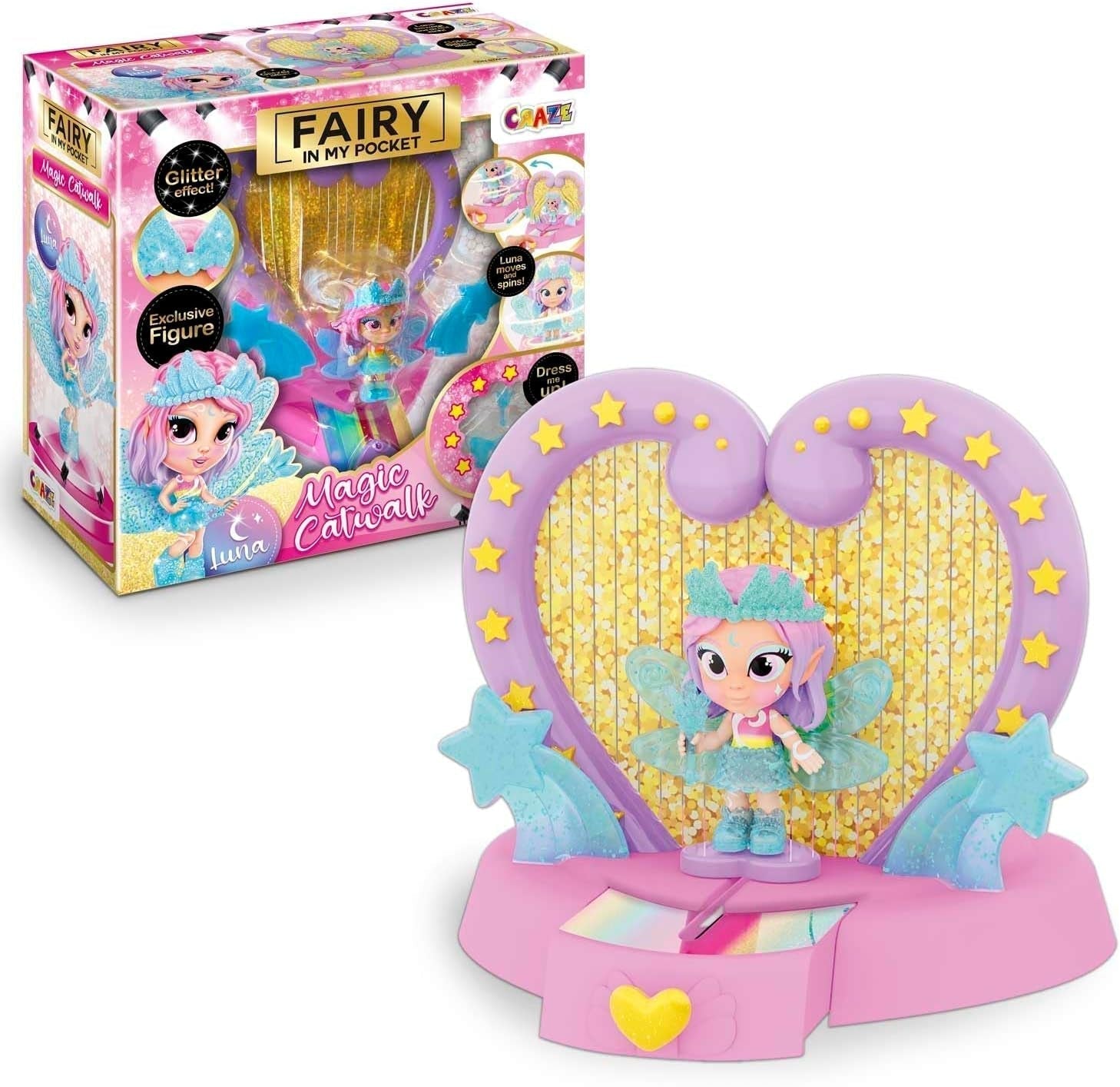 CRAZE Fairy in My Pocket | Pohádková panenka s křídly, sběratelská pohádková hračka se speciálními efekty, jako je třpyt, záře ve tmě a změna barvy Dolls Naty Shop Fairy Magic Catwalk
